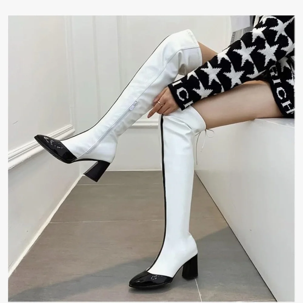 NEW Lutalica OTK Over the Knee White & Black Thigh high Boots